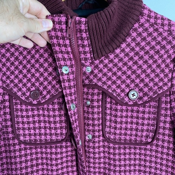 Billabong Women's Lumber Jane Houndstooth Plaid Wool Blend Bomber‎ Jacket Zip Up - Picture 6 of 16
